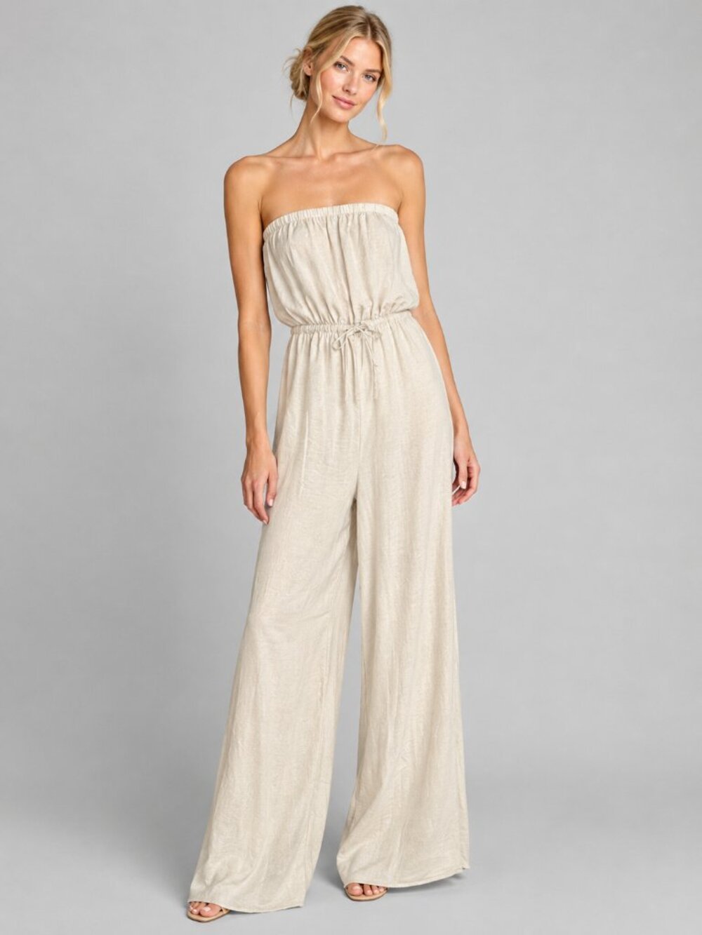 2/$30 Express Strapless Wide-Leg Jumpsuit Beige Large #A4682